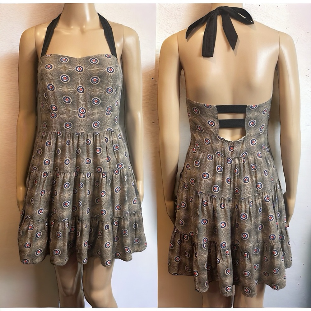 Free People Mosaic Bohemian Tiered Halter Mini Dress